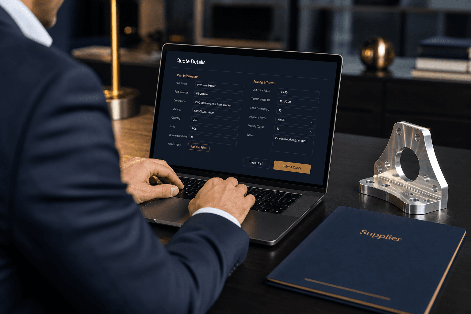 Quote intake workspace for defining a supplier commitment